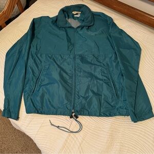 L.L. Bean Men's Teal Windbreaker vintage lightweight hood full zip rain jacket